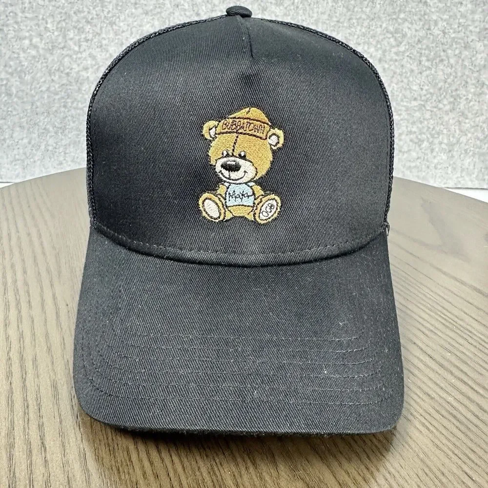 Bubbatown Bear Embroidered Hat Cap Black Adjustable Snapback Otto Trucker Cap - Picture 1 of 9